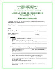 Middle School Admission Professional Questionnaire - School for ...