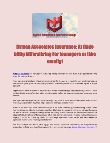 Dyman Associates Insurance: At finde billig bilforsikring For teenagere er ikke umuligt