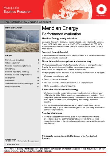 Valuation Report 2010 - Meridian Energy - Macquarie - The Crown ...