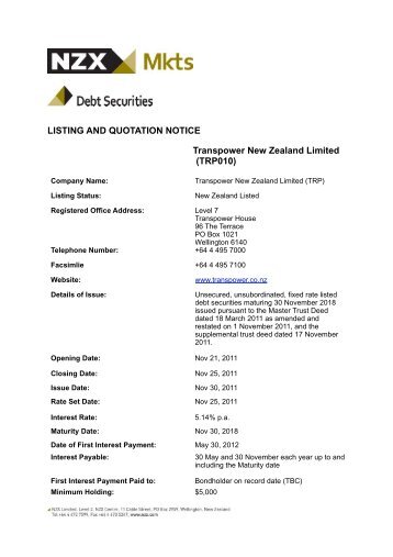 Transpower New Zealand Ltd - Listing and Quotation Notice - 28 ...