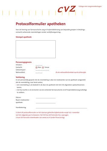 CVZ declaratieformulier voor apotheken - Stichting ROS