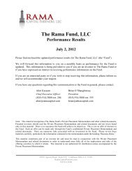 The Rama Fund, LLC Performance Results July 2, 2012