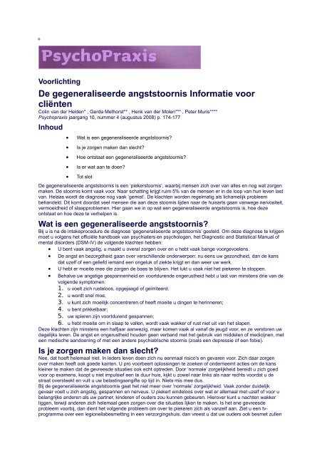 Voorlichting piekerstoornis - Psychologen praktijk Bosveld.