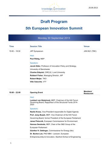 Draft Program 5th European Innovation Summit