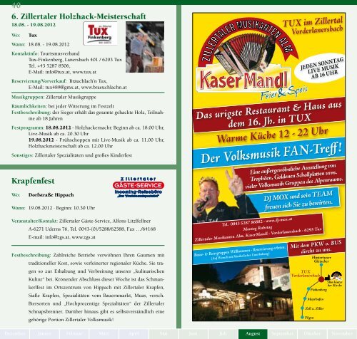 Zillertaler Musik- & Festkalender - Zillertaler Gäste Service