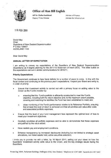 Letter of Expectation 2011/12 from the Minister of Finance - Crown ...