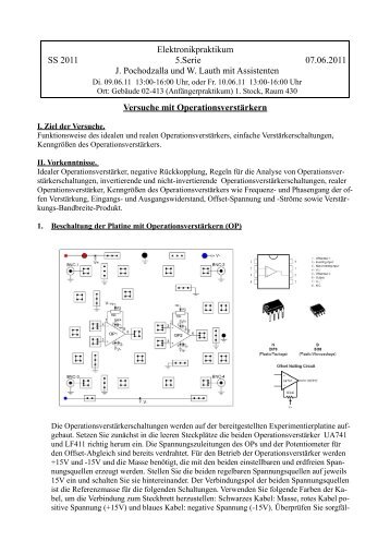Versuche mit Operationsverstärkern Elektronikpraktikum SS 2011 5 ...