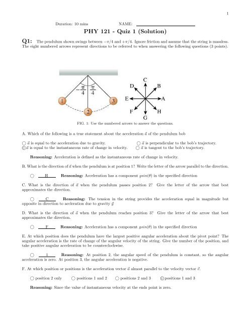 PHY 121 - Quiz 1 (Solution)