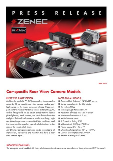 Car-specific Rear View Camera Models - Zenec