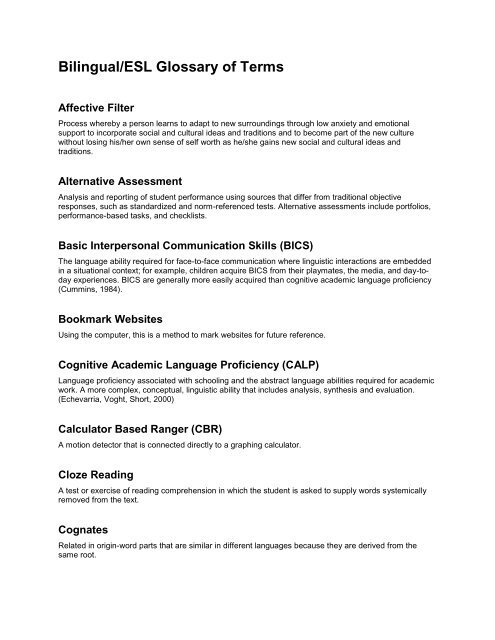 Example Glossary Of Terms