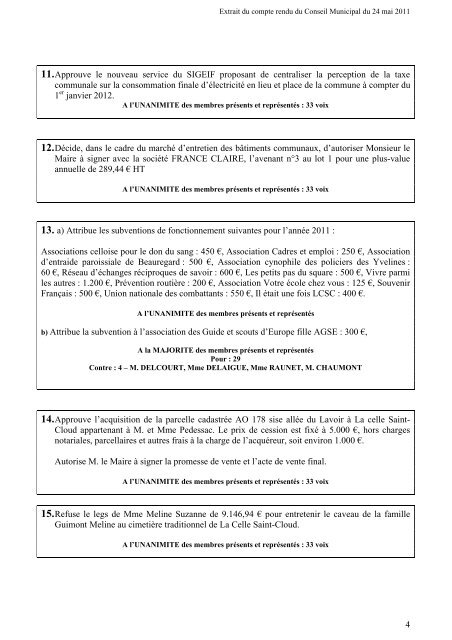 Compte-rendu synthÃ©tique du Conseil municipal du 24 mai 2011