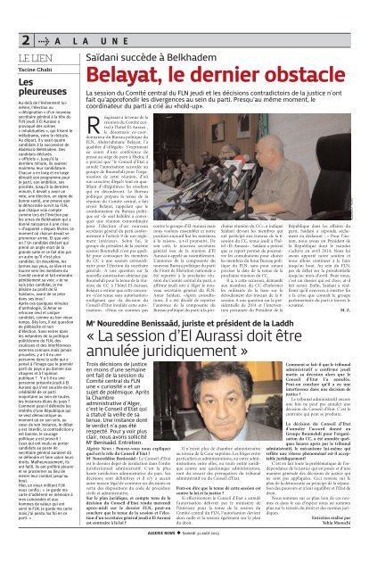 Fr-31-08-2013 - Algérie news quotidien national d'information