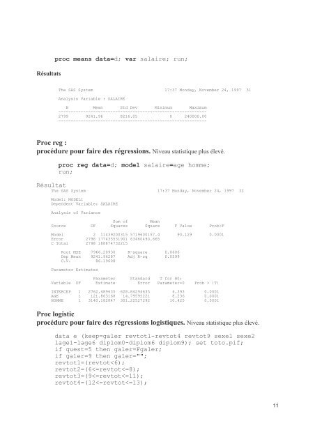 Introduction au logiciel SAS. Support de cours ... - pierrefrancois