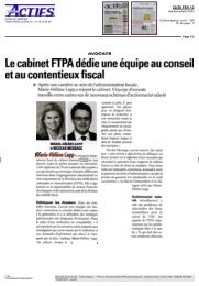 Le cabinet FTPA dÃ©die une Ã©quipe au conseil et au contentieux fiscal