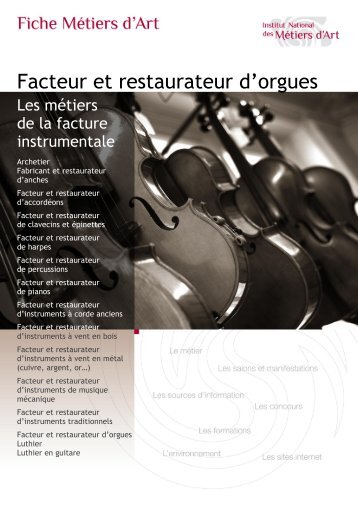 Facteur et restaurateur d'orgues - Institut National des MÃ©tiers d'Art