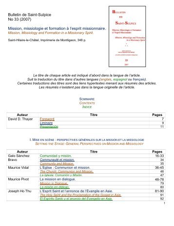 Bulletin de Saint-Sulpice No 33 (2007) - Sulpicians - Canadian ...