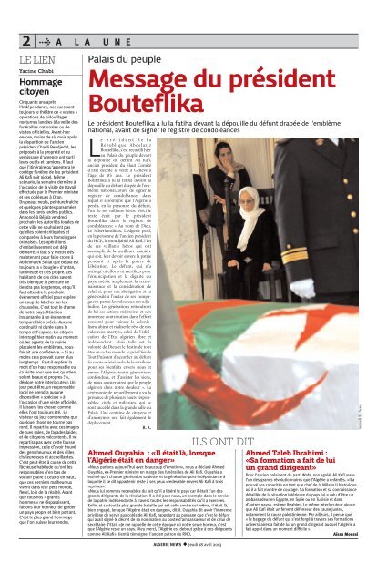 Fr-18-04-2013 - AlgÃ©rie news quotidien national d'information