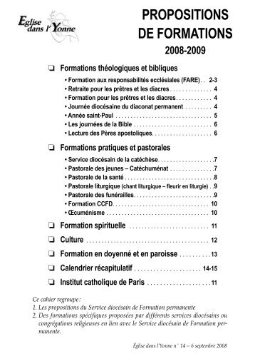 PROPOSITIONS DE FORmATIONS - DiocÃ¨se de Sens-Auxerre