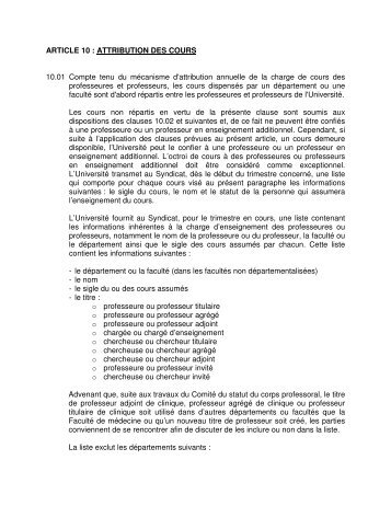 ARTICLE 10 : ATTRIBUTION DES COURS 10.01 ... - SCCCUM