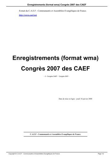 Enregistrements (format wma) CongrÃ¨s 2007 des CAEF