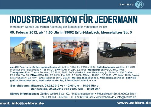 09. Februar 2012, ab 11:00 Uhr in 99092 Erfurt ... - ZehBra GmbH