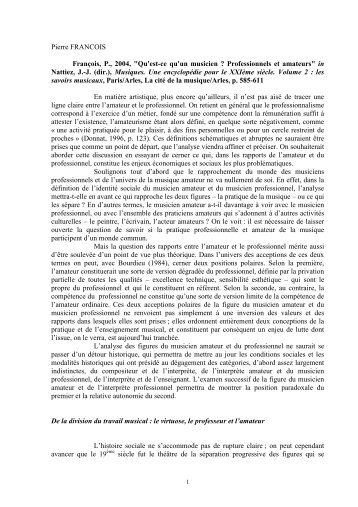 Qu'est-ce qu'un musicien ? Professionnels et amateurs - pierrefrancois