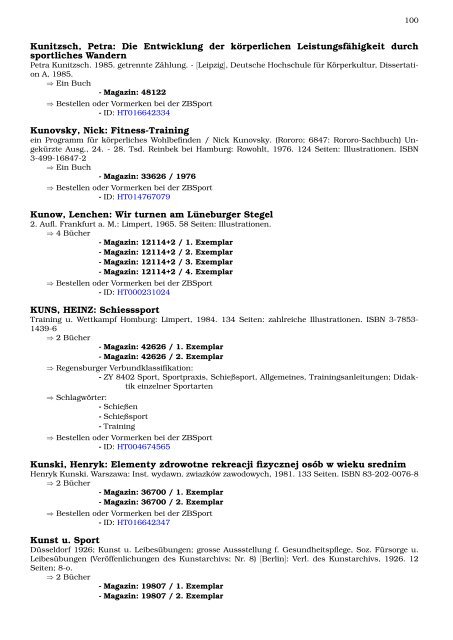 Neukatalogisate ZBSport - Zentralbibliothek der Sportwissenschaften