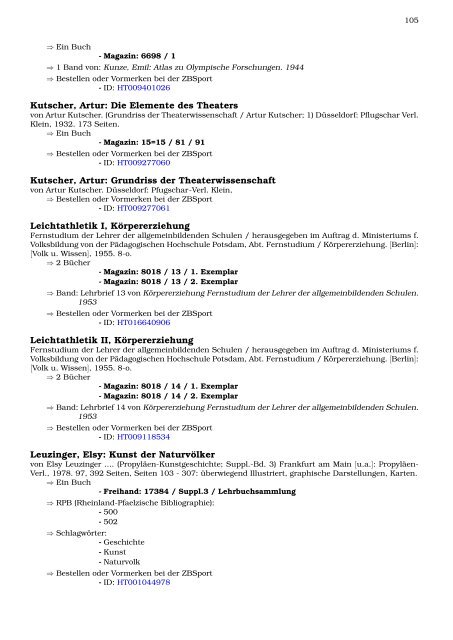 Neukatalogisate ZBSport - Zentralbibliothek der Sportwissenschaften