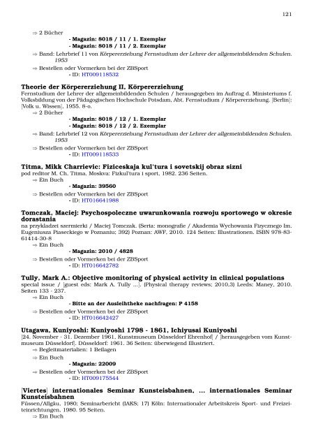 Neukatalogisate ZBSport - Zentralbibliothek der Sportwissenschaften