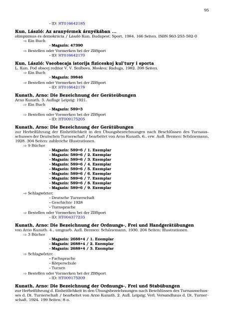 Neukatalogisate ZBSport - Zentralbibliothek der Sportwissenschaften