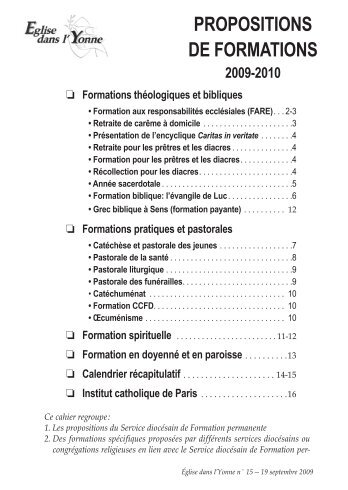 PROPOSITIONS DE FORmATIONS - DiocÃ¨se de Sens-Auxerre