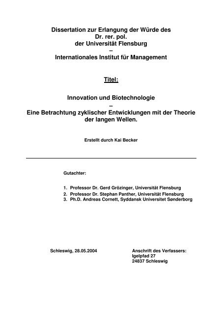 Dissertation zur Erlangung der Würde des Dr. rer. pol. der ...