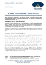 ALKANE SENIOR STAFF APPOINTMENTS - Alkane Resources Ltd