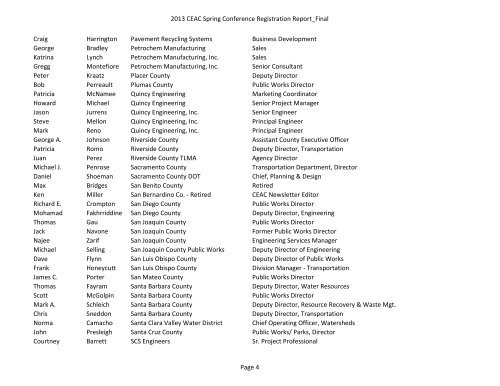 Attendee List - County Engineers Association of California