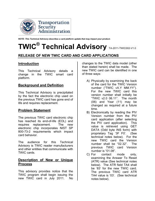 Release Of New Twic Card And Card Applications