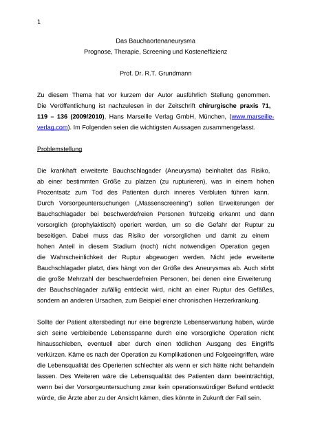 (PDF) Das Bauchaortenaneurysma - Prof. Dr. RT Grundmann