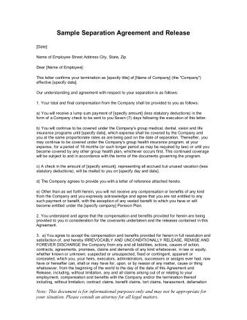separation and release agreement template separation agreement and general release separation and release agreement template separation agreement and general release