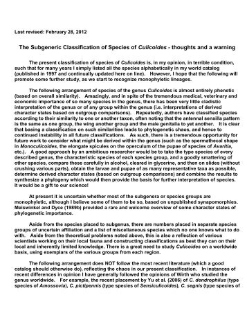 The Subgeneric Classification of Species of Culicoides - thoughts ...