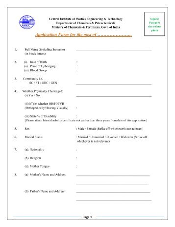 Application Form for outside candidates - Central Institute of Plastics ...