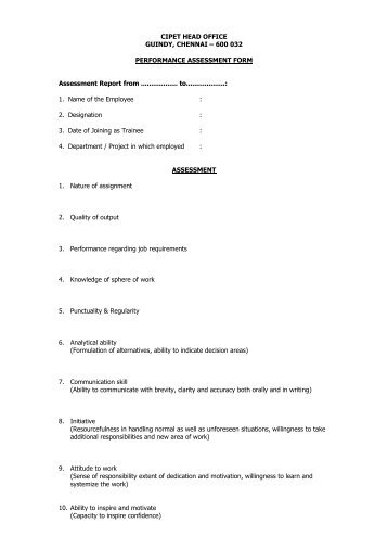 Training Period Assessment Form