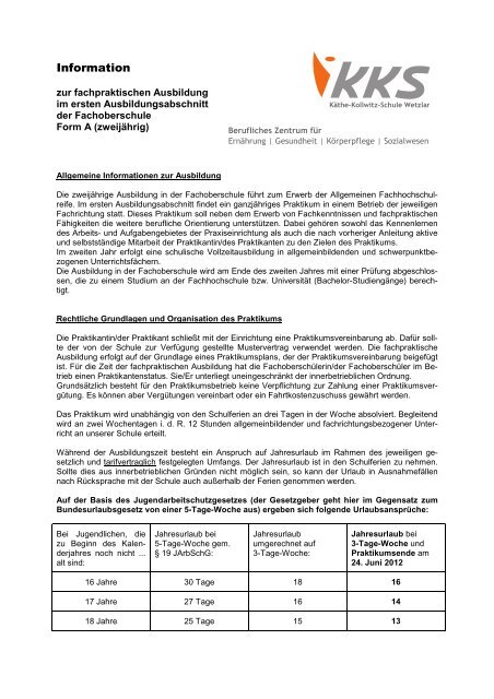 Information zum Praktikum - KÃ¤the-Kollwitz-Schule Wetzlar