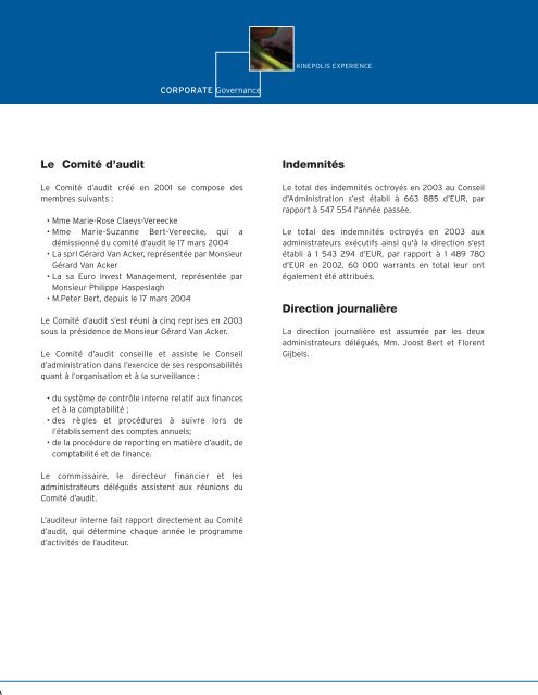 Rapport annuel - Kinepolis Group