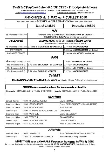 annonces du 3 mai au 4 juillet 2010