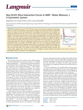 Non-DLVO Silica Interaction Forces in NMP-Water ... - Meredith Group