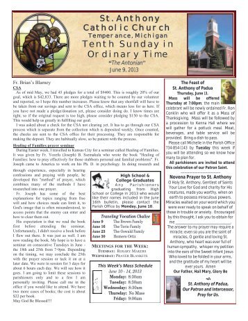 Tenth Sunday in Ordinary Time - St Anthony Catholic Church