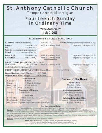 St. Anthony Bulletin 7-7-2013 - St Anthony Catholic Church