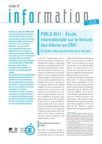 Etude internationale sur la lecture des Ã©lÃ¨ves au CM1