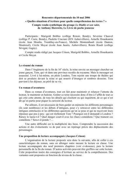 personnages principaux livre rencontre