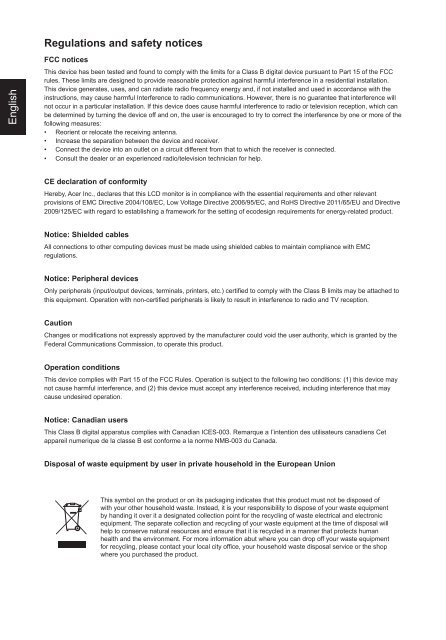 English Acer LCD Monitor Quick Start Guide (QSG)