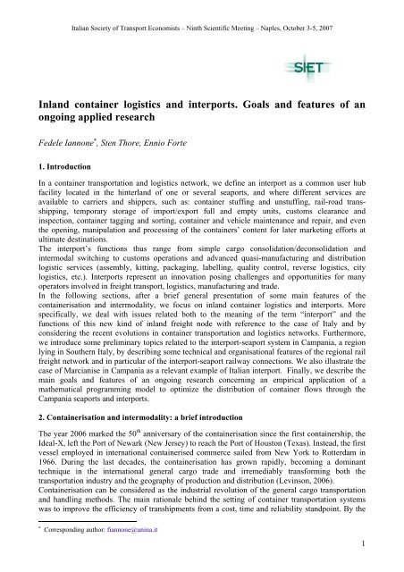 Inland container logistics and interports. Goals and features of an ...